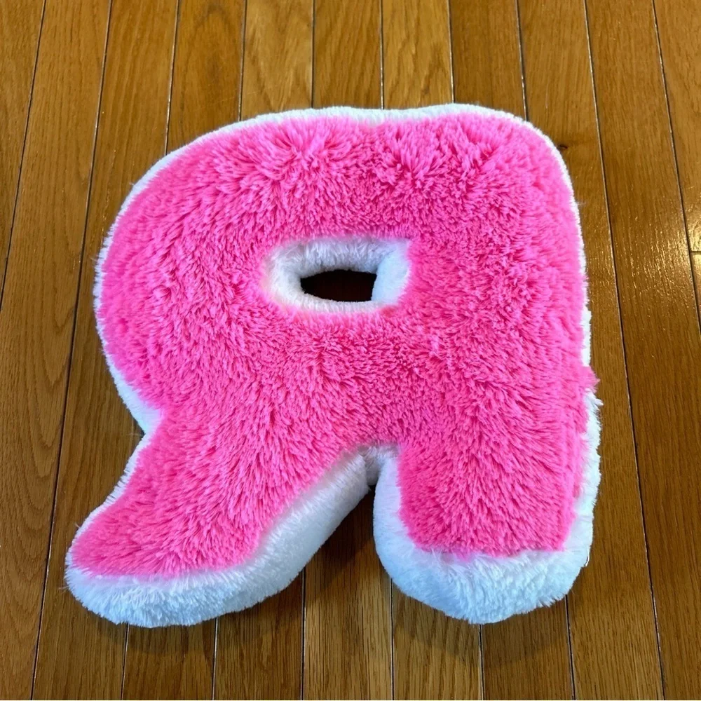 Justice Stuffed R Decorative Pillow Plush Faux Fur White And Hot Pink Sequin